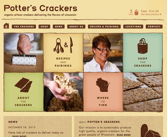 Potter's Crackers web site detail